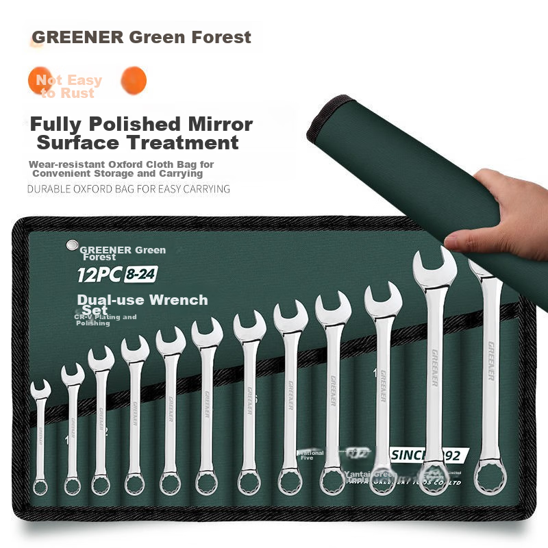 Greener Wrench Set, 11-Piece Open-End And Box-End Combination, 8mm-24mm, for Hom...
