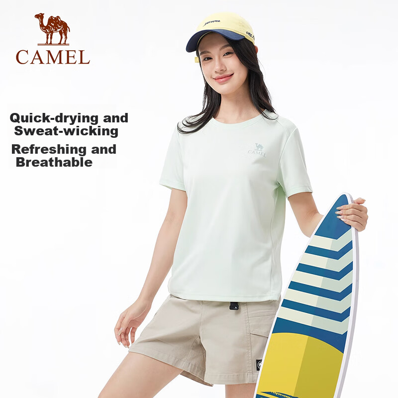 CAMEL Women's Quick-Dry Short Sleeve T-shirt Thin Summer Round Neck Breathable S...