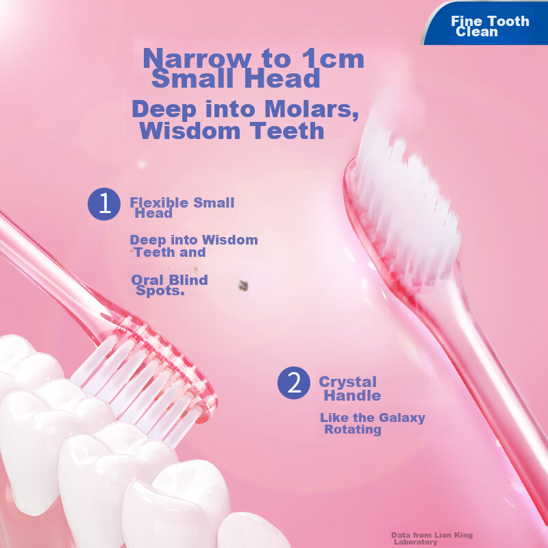 Lion Fine Bristle Crystal Soft Toothbrush with Shiny Handle, Compact Brush Head,...