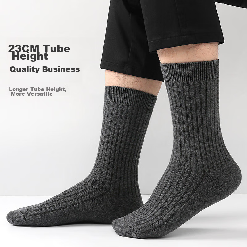 Langsha Men's Socks, Pure Cotton, Double-Needle, Mid-Calf, Antibacterial, Odor-R...