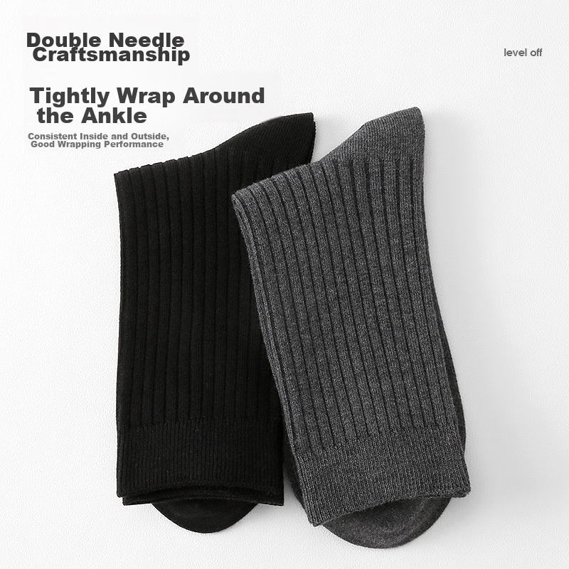 Langsha Men's Socks, Pure Cotton, Double-Needle, Mid-Calf, Antibacterial, Odor-R...