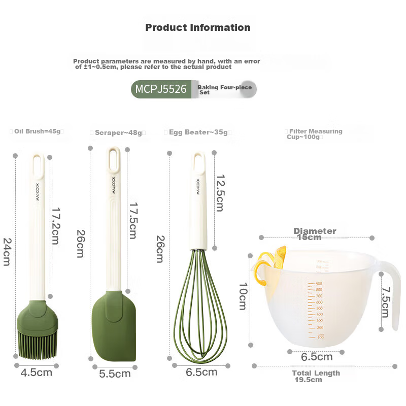 Maxcook Oil Brush Scraper, Filter Measuring Cup, Egg Beater, Brush, Spatula, Coo...