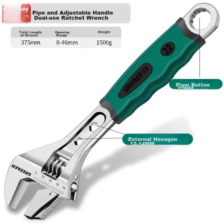 Greener Master Series Adjustable Wrench, 15-Inch Universal Open-End Multi-Functi...
