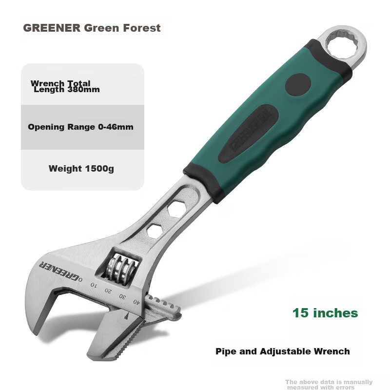 Greener Master Series Adjustable Wrench, 15-Inch Universal Open-End Multi-Functi...