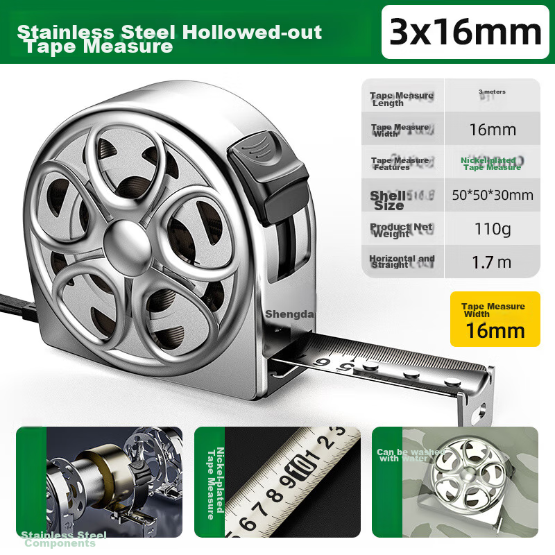Shengda Stainless Steel Hollow Steel Tape Measure, Carpenter's Ruler, Box Ruler,...
