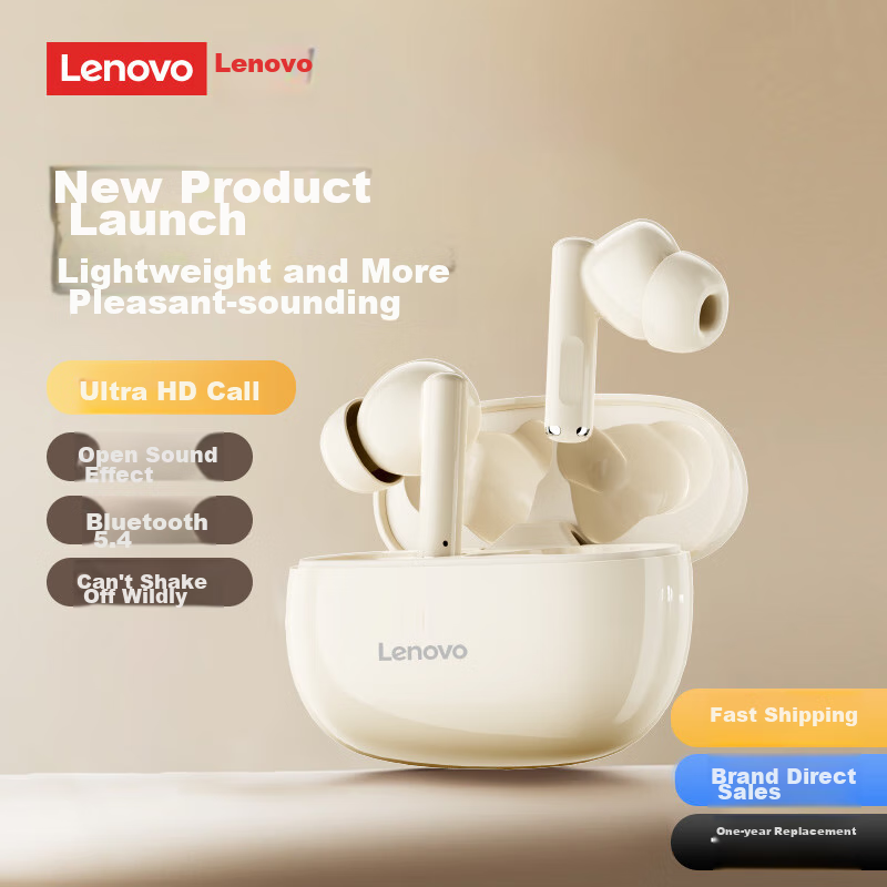 Lenovo True Wireless Bluetooth Earbuds, Semi In-Ear Bluetooth 5.4 Wireless Noise...