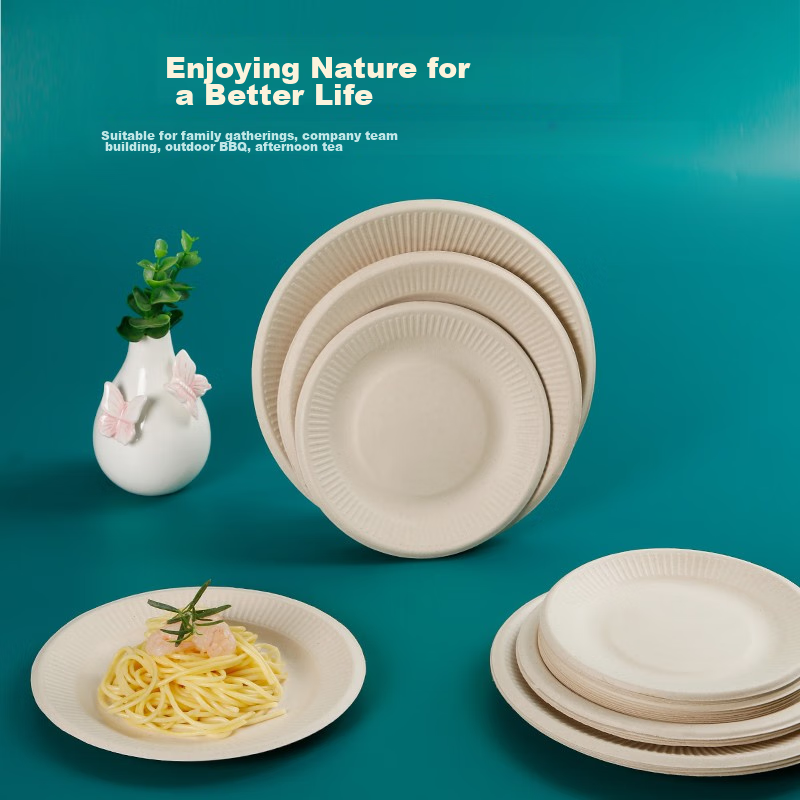Lan Ziran Disposable Plates, 6 Inches, 20 Pieces, Natural Color, Sugarcane Pulp,...