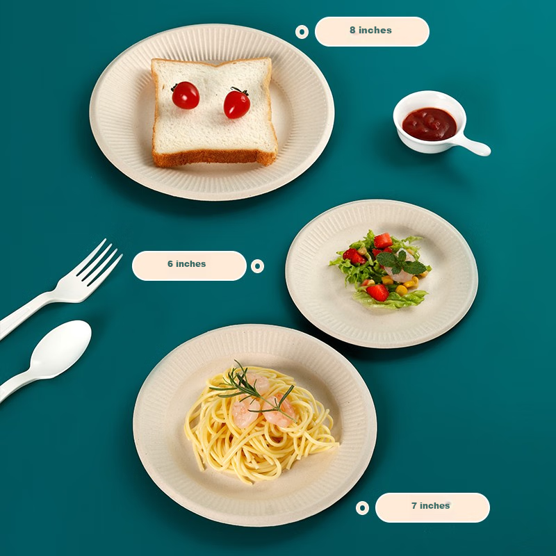 Lan Ziran Disposable Plates, 6 Inches, 20 Pieces, Natural Color, Sugarcane Pulp,...