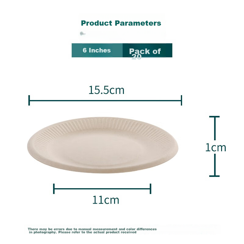 Lan Ziran Disposable Plates, 6 Inches, 20 Pieces, Natural Color, Sugarcane Pulp,...