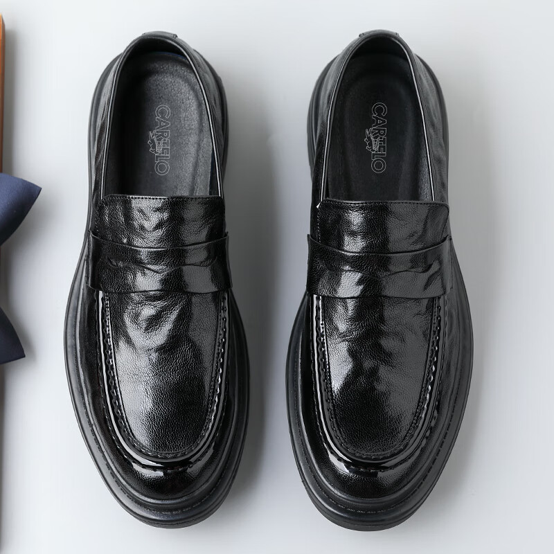 CARTELO Top-Grain Leather Men's Slip-On Casual Leather Shoes, Hand-Scraped Textu...