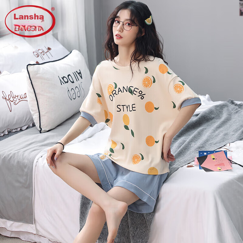 Langsha Couple's Pajamas, Summer Pure Cotton Short-Sleeve, Sweet And Cute, Women...