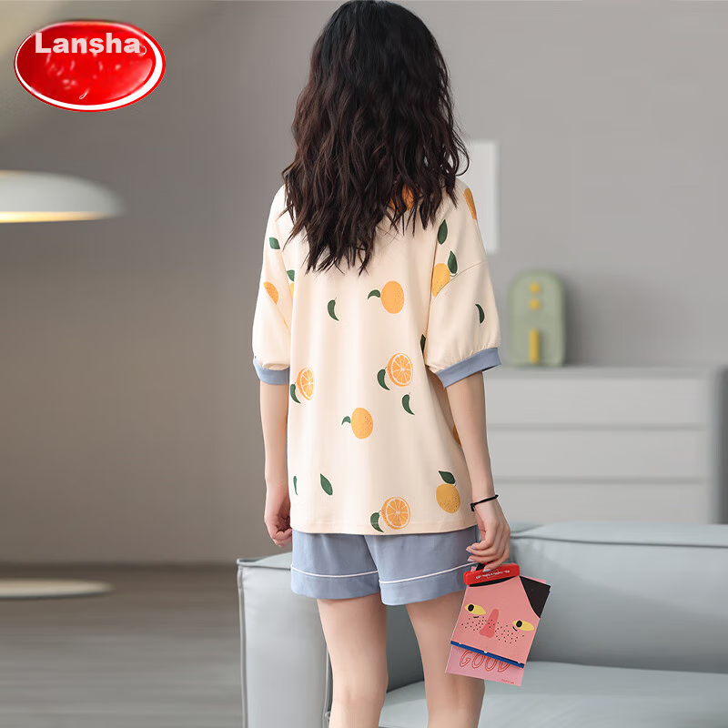 Langsha Couple's Pajamas, Summer Pure Cotton Short-Sleeve, Sweet And Cute, Women...