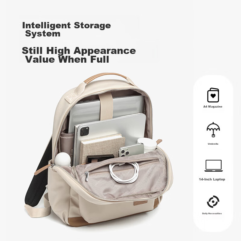 Lafu Cocoa Travel Bag, 14-Inch Laptop Bag for Women, Lightweight Student Backpac...