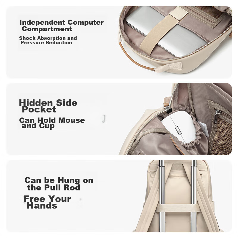 Lafu Cocoa Travel Bag, 14-Inch Laptop Bag for Women, Lightweight Student Backpac...