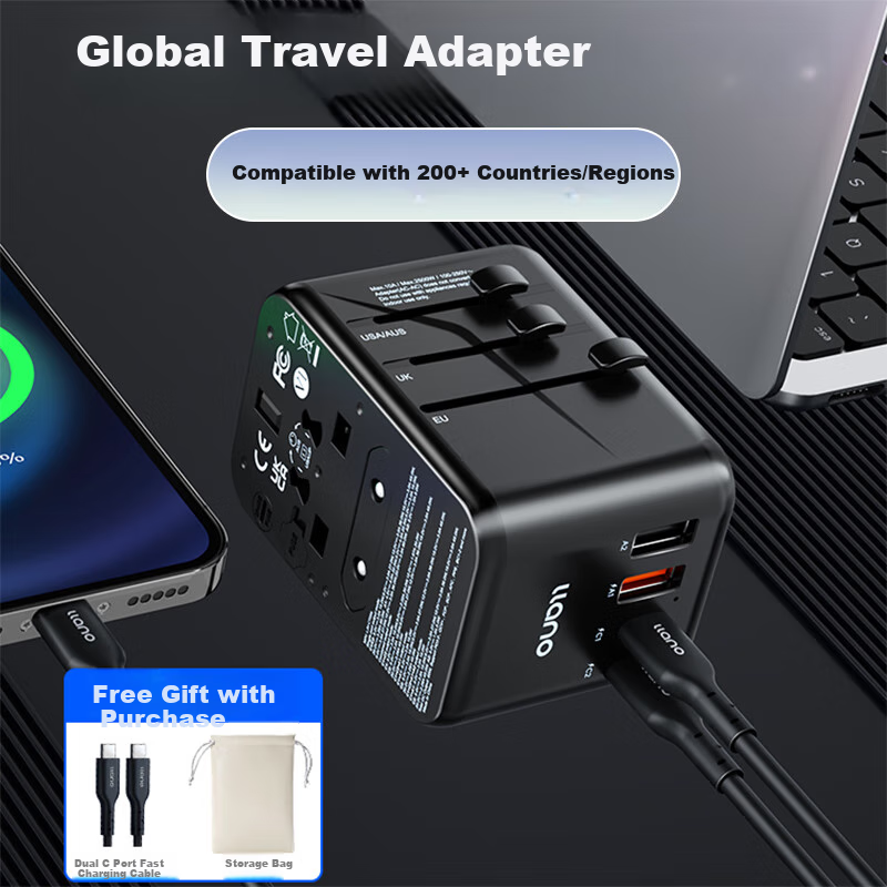 Llano Universal Travel Adapter with PD65W GaN White