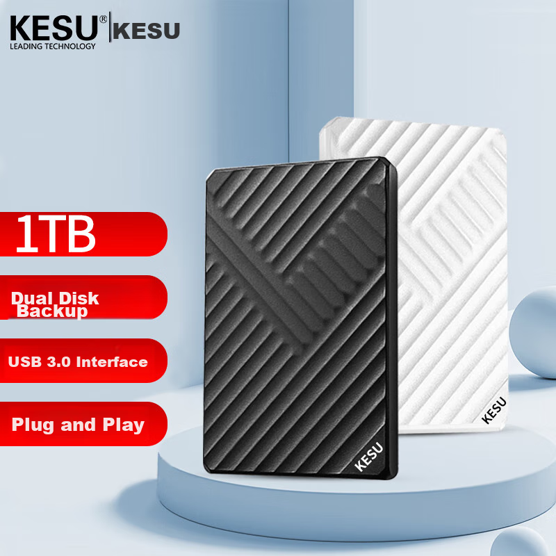 KESU 1TB Portable Hard Drive, Large Capacity, Dual Disk Backup, USB3.0, External...