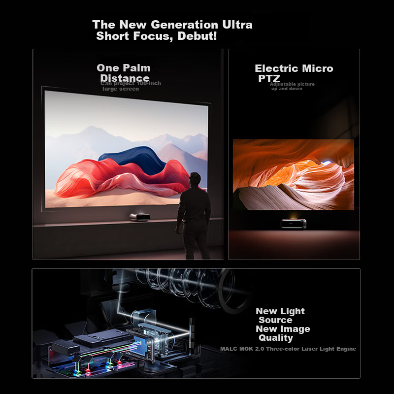 JMGO O2 Ultra 4K Ultra HD Ultra Short Throw Tri-Color Laser Projector with Elect...