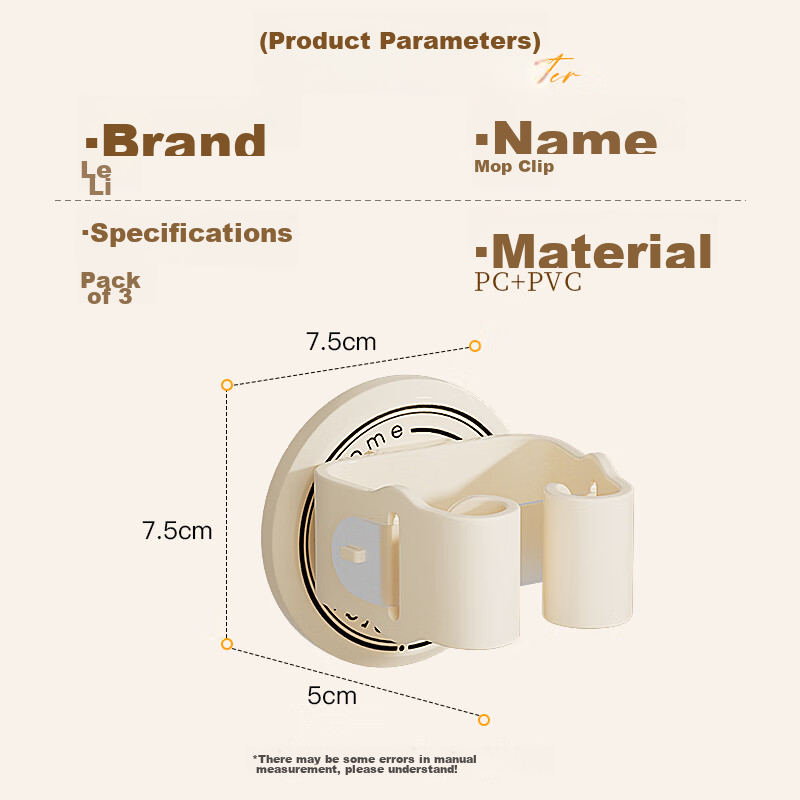 Leli Mop Hooks [3 Pieces], Bathroom No-Drill Storage Rack, Wall-Mounted Mop Clip...