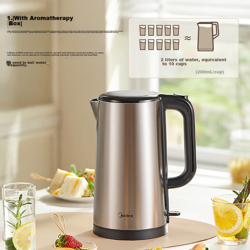 Midea Electric Kettle, 2L Seamless Double-Layer Anti-Scalding Electric Kettle, 3...