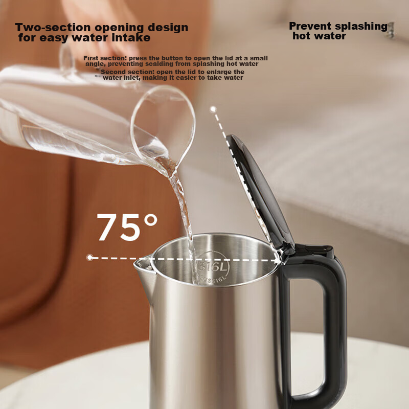 Midea Electric Kettle, 2L Seamless Double-Layer Anti-Scalding Electric Kettle, 3...