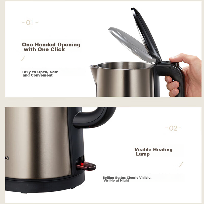 Midea Electric Kettle, 2L Seamless Double-Layer Anti-Scalding Electric Kettle, 3...