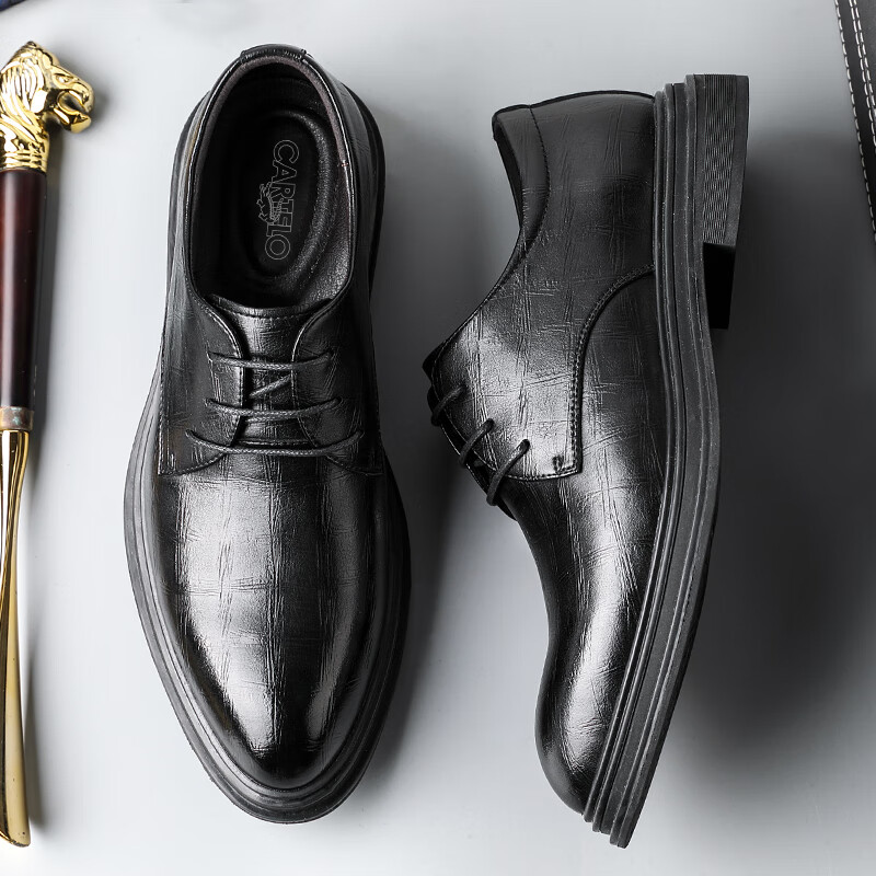 CARTELO Business Men's Leather Shoes, Vintage Distressed Plaid Formal Shoes, Low...