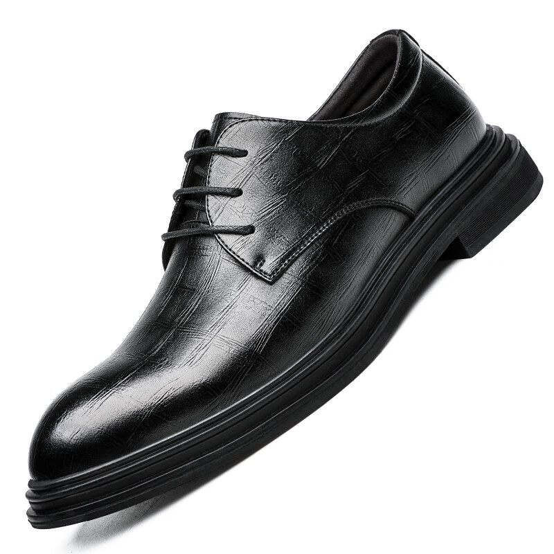 CARTELO Business Men's Leather Shoes, Vintage Distressed Plaid Formal Shoes, Low...