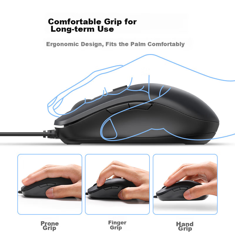 Lulian Mouse, Wired Mouse, Office Mouse, Quiet Mouse, Symmetrical Mouse, for Hom...