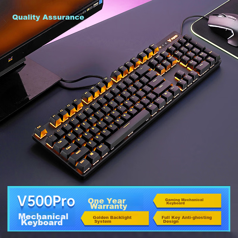 Rapoo V500PRO Single Backlit Mechanical Keyboard, Wired Full-Size 104-Key Gaming...