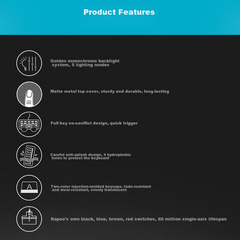 Rapoo V500PRO Single Backlit Mechanical Keyboard, Wired Full-Size 104-Key Gaming...