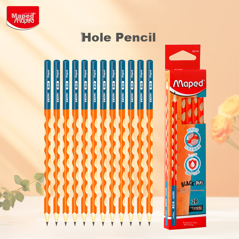 Maped 2B Perforated Pencils, 12 Oranges, Children's Pencils for Kindergarten And...