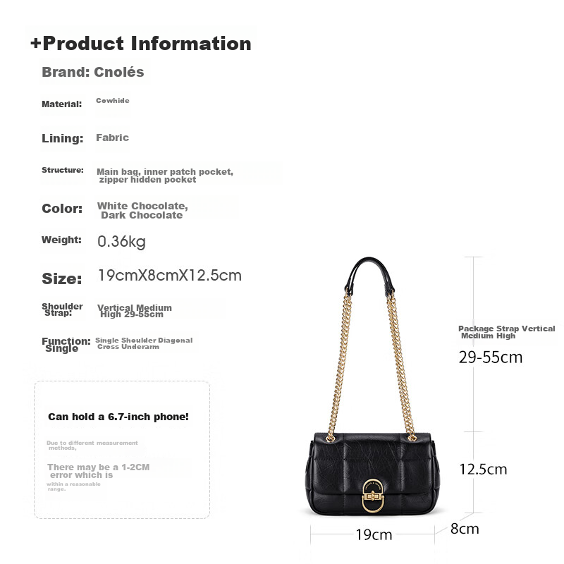 Cnoles [Shen Yue's Choice] Diamond Pattern Handbag, Women's Chain Shoulder Cross...