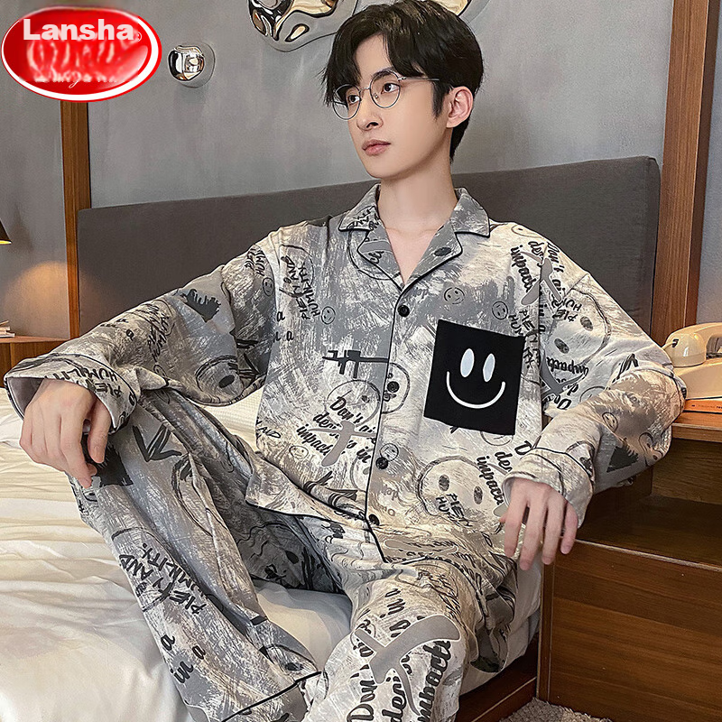 Langsha Trendy Men's Pajamas, Casual Long-Sleeve Long Pants, Wearable Outside, Y...