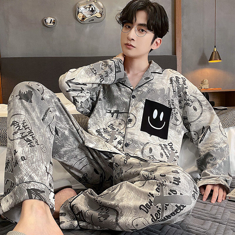 Langsha Trendy Men's Pajamas, Casual Long-Sleeve Long Pants, Wearable Outside, Y...