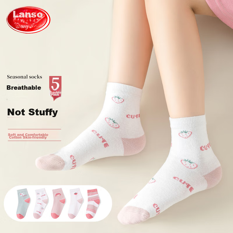 Langsha Children's Socks, Girls' Mid-Calf Cotton Socks for All Seasons, Student...