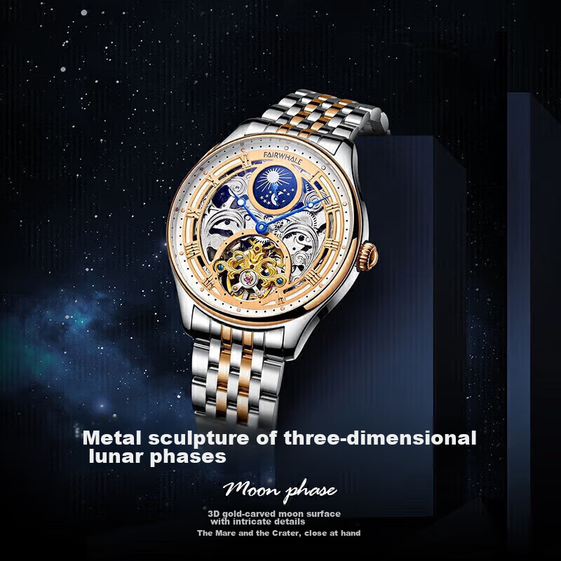 FAIRWHALE Men's Fully Automatic Skeleton Mechanical Watch, Water-Resistant, Chin...