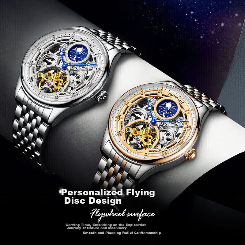 FAIRWHALE Men's Fully Automatic Skeleton Mechanical Watch, Water-Resistant, Chin...