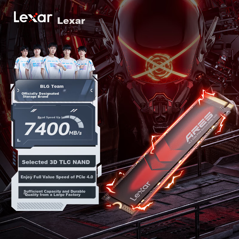 Lexar 2TB SSD ARES Series M.2 Interface (NVMe Protocol) PCIe 4.0x4 Read Speed 74...