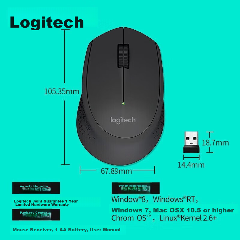 Logitech M280 Enterprise Wireless Mouse, Office Mouse, Right-Handed Laptop Mouse...