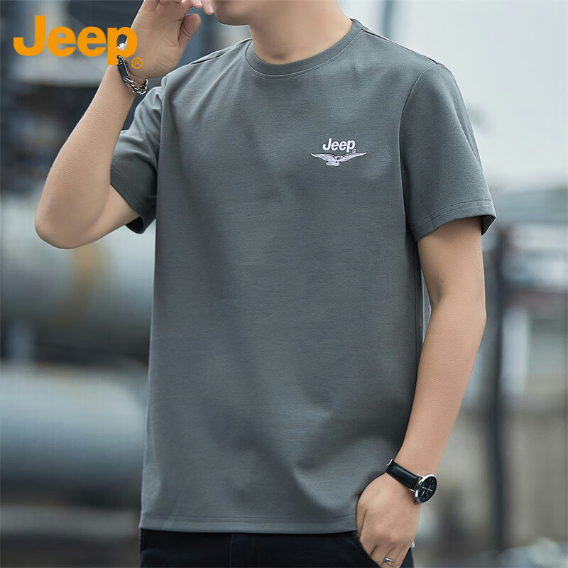 JEEP Men's Short Sleeve T-shirt Spring Summer Loose Cool Round Neck Casual Sport...