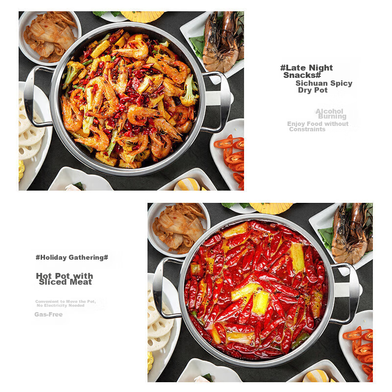 Meichun (Maxcook) 304 Stainless Steel Hot Pot, Alcohol Stove Small Hot Pot Dry P...