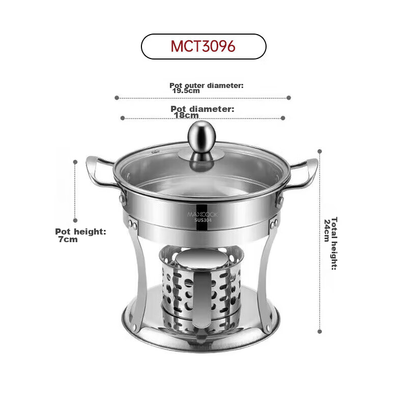 Meichun (Maxcook) 304 Stainless Steel Hot Pot, Alcohol Stove Small Hot Pot Dry P...