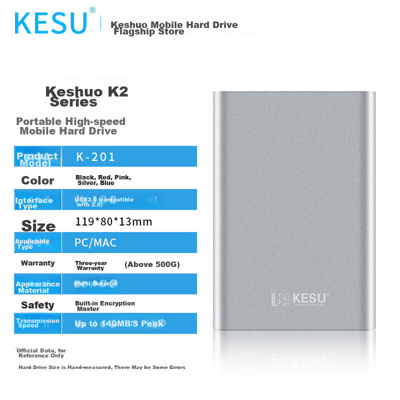 KESU 1TB Portable Hard Drive, Large Capacity, USB3.0 K201, 2.5-Inch, Large USB F...