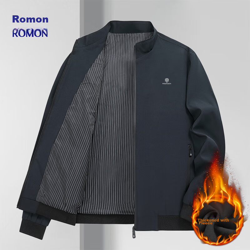 ROMON Jacket for Men, Winter Fleece-Lined Coat, Stand-Up Collar, Versatile Execu...