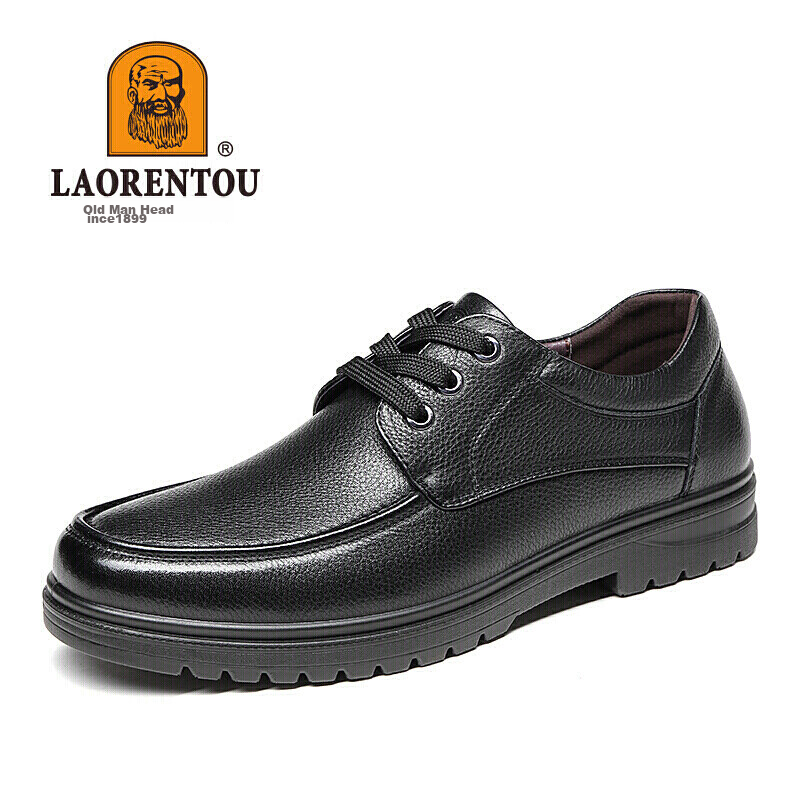 LAORENTOU Leather Shoes for Men, Top-Grain Cowhide, Business Casual Shoes, Lace-...