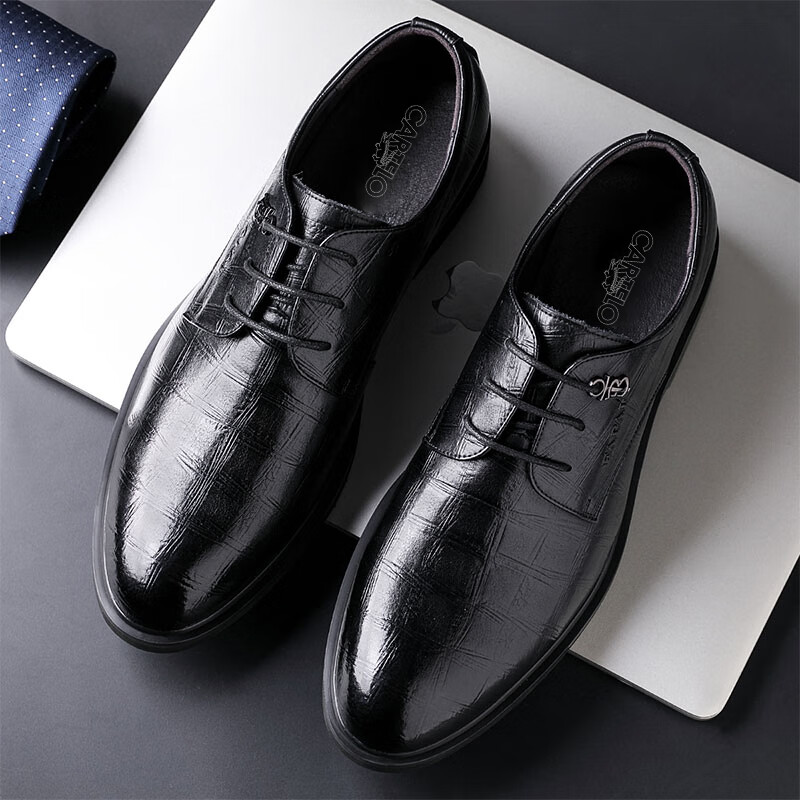 CARTELO Men's Leather Shoes Breathable Cowhide Formal Shoes All-match Low-top La...