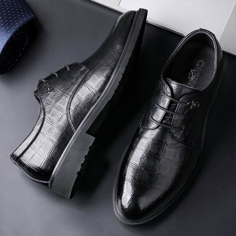 CARTELO Men's Leather Shoes Breathable Cowhide Formal Shoes All-match Low-top La...