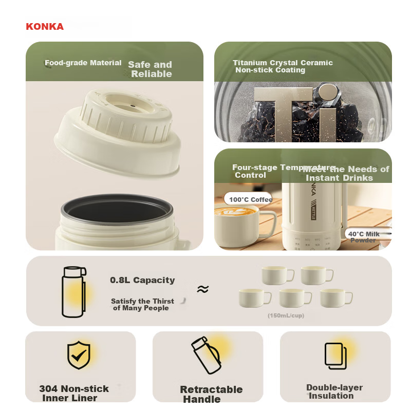 KONKA Electric Heating Water Cup Titanium Insulated Water Heating Cup Portable E...