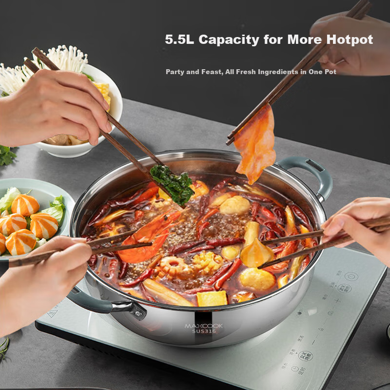 Maxcook 316 Stainless Steel Hot Pot 32cm Soup Pot Hot Pot with Lid Gas Electric...