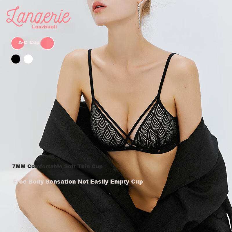 Langerie Women's Ultra-Thin Wire-Free Comfortable Bra Sexy French Triangle Cup S...